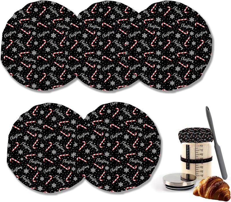 IGPPDO Christmas Candy Cane Cloth Covers for Sourdough Starter Jars, Heat Preservation to Increase Fermentation for Bread Rising Sourdough Bread Proofing Cover（5 Pack） - Image 1